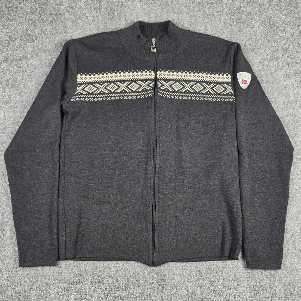 Dale of Norway Full Zip Sweater Mens S Black Merino Wool Nordic Fair Isle